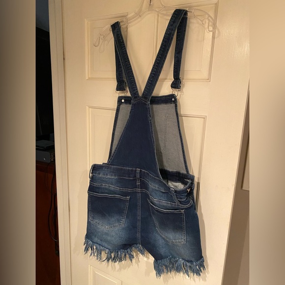 Denim overalls. Shorts. Sized medium. - Picture 2 of 2